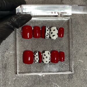 Red and White Dalmatian Nail Set